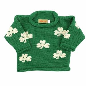 Kids Green Rollneck Knit Sweater with Shamrocks